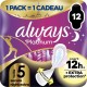 ALWAYS Serviettes Hygiénique Platinum Extra Protection Nuit Taille 5 12 serviettes