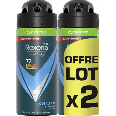 REXONA Déodorant Homme Cobalt Dry Anti-Transpirant Advanced Protection MEN les 2 sprays de 100ml