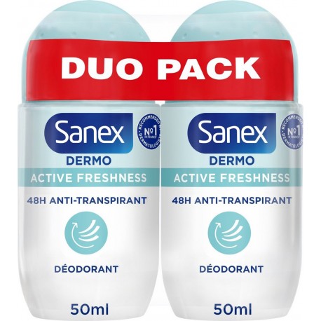 SANEX Déodorant Anti-Transpirant 48H Active Freshness Dermo lot de 2 roll-on de 50ml