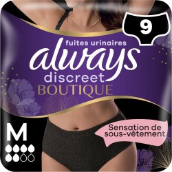 ALWAYS Culottes Fuites Urinaires Taille M Noir Discreet Boutique pack de 9 culottes