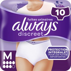 ALWAYS Culottes Fuites Urinaires Proctection Integrale TailleL Blanc Discreet pack de 10 culottes