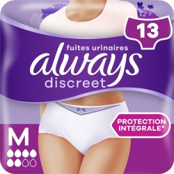 ALWAYS Culottes Fuites Urinaires Proctection Integrale Taille M Blanc Discreet pack de 13 culottes