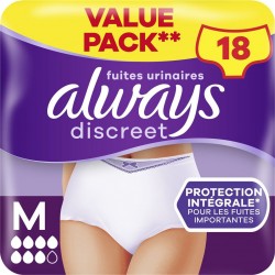 ALWAYS Culottes Fuites Urinaires Protection Intégrale Taille M Blanc Discreet pack de 18 culottes