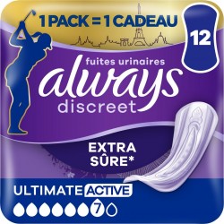 ALWAYS Serviettes Hygiéniques Fuites Urinaires Ultimate Active Extra Sûre Discreet pack de 12 serviettes