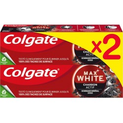 COLGATE Dentifrice Réduit La Plaque Dentaire Au Charbon Actif Max White lot de 2 tubes de 75ml