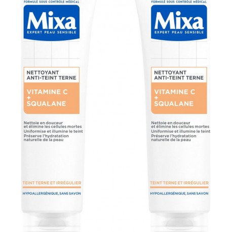 MIXA Nettoyant Visage Anti-Teint Terne à la Vitamine C et Squalane lot de 2 flacons de 300ml