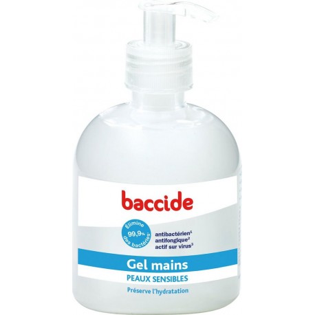 BACCIDE Gel Hydroalcoolique Désinfectant Mains Peaux Sensibles la pompe de 300ml