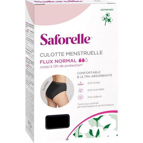 SAFORELLE Culotte Menstruelle Noire Taille 34-36 Flux Normal la culotte