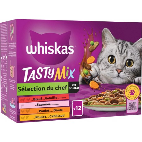 WHISKAS TASTY MIX BOEUF & VOLAILLE/CABILLAUD & POULET/DINDE & POULET/SAUMON 1020G