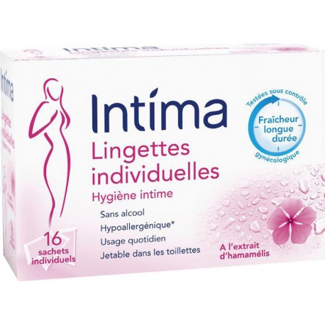 Intima Lingettes Individuelles Hygiène Intime à l’Extrait d’Hamamélis x16 (lot de 4)