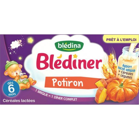 Blédina Blédiner Potiron Céréales Lactées (dès 6 mois) par 2 briques de 250ml (lot de 6 soit 12 briques)