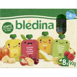 Blédina Compote Bébé Assortiments de Fruits dès 6 Mois 8x90g 720g