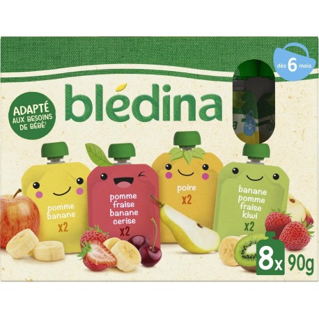 Blédina Compote Bébé Assortiments de Fruits dès 6 Mois 8x90g 720g