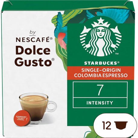 STARBUCKS CAFE MOULU EN DOSETTE ARABICA 12 DOSETTES CAFE CAPSULE COMPATIBLE DOLCE GUSTO COLOMBIE EXPRESSO BOITE CARTON NON ECOLO