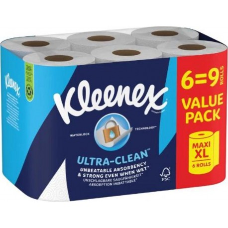 KLEENEX ULTRA-CLEAN ESSUIE-TOUT 6 ROULEAUX MAXI XL