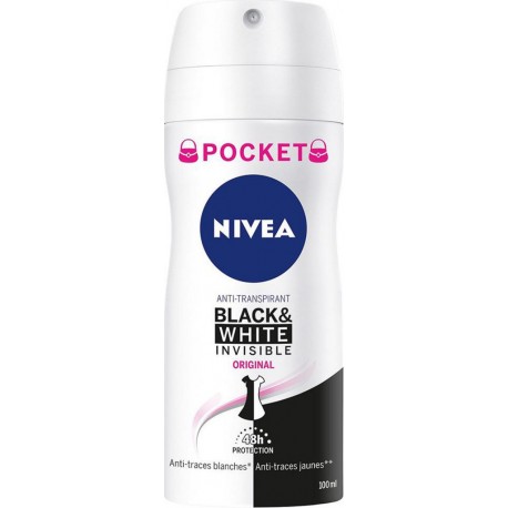 Nivea Anti-Transpirant Black & White Invisible Original 48h Protection Format Pocket 100ml (lot de 4)