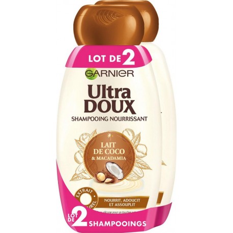 GARNIER Shampooing Ultra Doux Lait de COCO & MACADAMIA 2x250ml 500ml