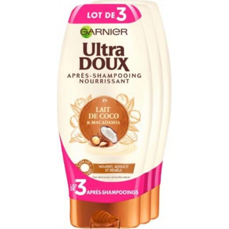 GARNIER Après-shampooing Ultra doux Lait de Coco & Macadamia 3x200ml 600ml