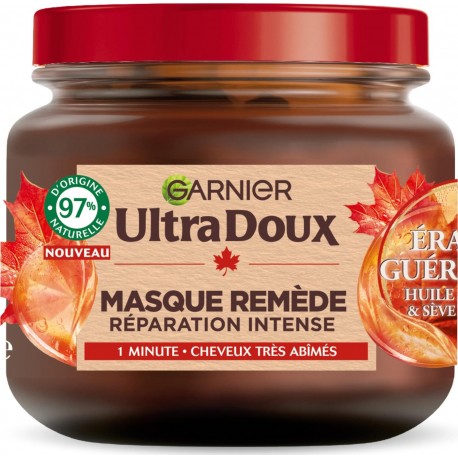 GARNIER Ultra Doux Masque Cheveux Remède Revitalisant Cheveux Très Abîmés Erable Guérisseur 340ml