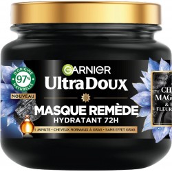 GARNIER Ultra Doux Masque Capillaire Remède Hydratant Charbon Magnétique & Huile De Fleur De Nigelle 340ml