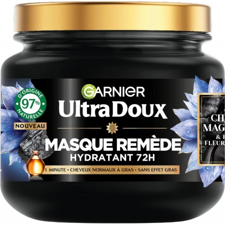 GARNIER Ultra Doux Masque Capillaire Remède Hydratant Charbon Magnétique & Huile De Fleur De Nigelle 340ml