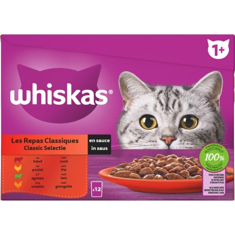 WHISKAS Sachets repas pâtée en sauce à la viande pour chat 12x85g 1.02Kg
