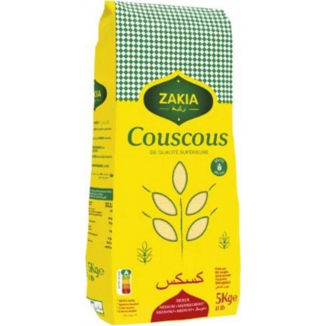 ZAKIA Couscous Moyen de Qualité Supérieure 100% Blé Dur 5Kg