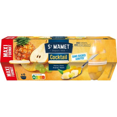 ST MAMET Fruits au Sirop Cocktail Sans Sucres Ajoutés les 6 pots de 113g