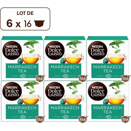 NESCAFE NESCAFE NESCAFE Thé Vert Capsules Menthe Marrakech Compatible Dolce Gusto NESCAFE lot de 6 boîtes de 16 capsules