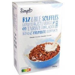 SIMPL Céréales Simpl Riz et Blé Soufflés Chocolat 750g