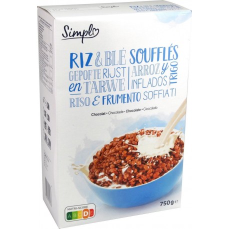 SIMPL Céréales Simpl Riz et Blé Soufflés Chocolat 750g