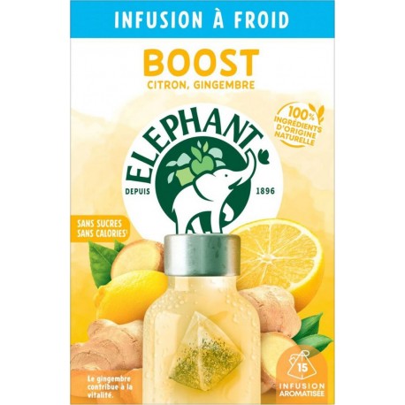 ELEPHANT Infusion à Froid Gingembre Citron Bien-être Sans Sucres 15 sachets