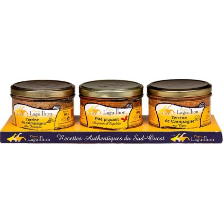 LAGUILHON Assortiment pâté piquant et terrine de campagne les 3 pots de 180g
