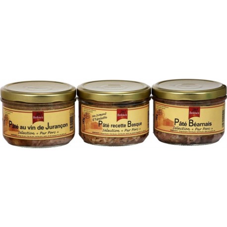 JM BEDOURA Pâtés 3 recettes sélection 'pur porc' les 3 pots de 180g