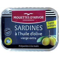 LES MOUETTES ARVOR Sardines sans arête à l'huile d'olive extra vierge LES MOUETTES D'ARVOR 115g