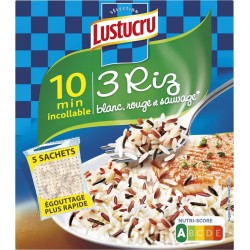 LUSTUCRU Riz Long Assortiment de Riz Blanc Rouge et Sauvage 5 sachets de 90g
