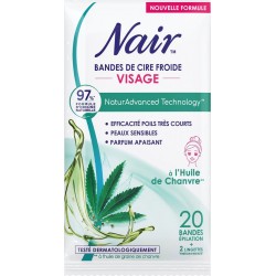 NAIR Bandes de cire Froide Visage Peau Sensible Huile de Chanvre 20 bandes de cire