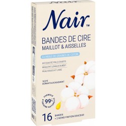 NAIR Bande de Cire Maillot & Aisselles à l'huile de Graine de Coton 16 bandes