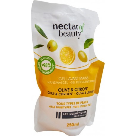 NECTAR OF BEAUTY Savon Liquide Mains Olive Et Citron la recharge de 250ml