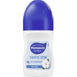 MONSAVON Déodorant bille Anti-transpirant 48h 0% Alcool Fleur de Coton le roll-on