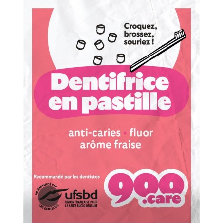 CARE Dentifrice en Pastilles Arôme Fraise 900. pack de 22g
