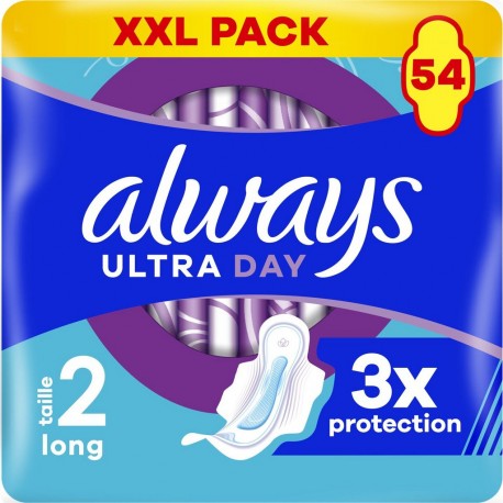 ALWAYS Serviette Hygiénique Ultra Day avec Ailette Taille 2 54 serviettes
