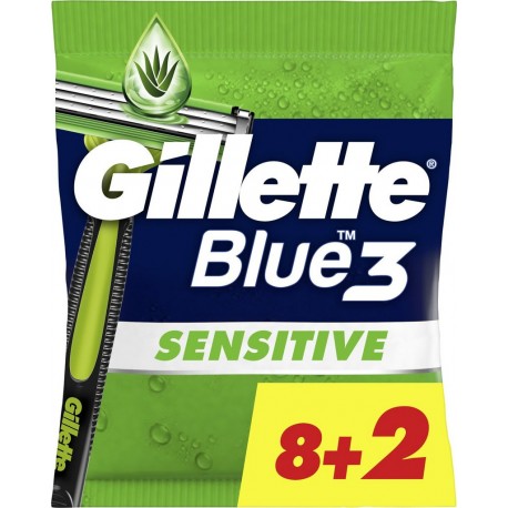 GILLETTE Rasoirs Jetables Blue 3 Sensitive Homme 10 rasoirs jetables