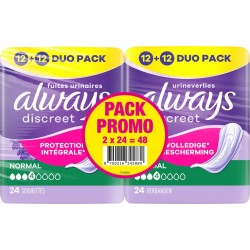 ALWAYS Serviettes hygiéniques fuites urinaires Normal Protection Intégrale lot de 2 packs de 24 serviettes