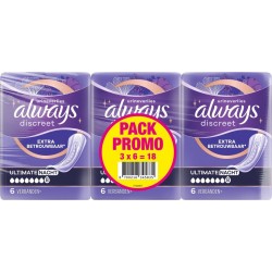 ALWAYS Serviettes hygiéniques fuites urinaires Nuit Ultimate Unit Extra Sûre Discreet lot de 3 pack de 6 serviettes