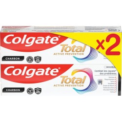 COLGATE Dentifrice Total Active Prevention Charbon lot de 2 tubes