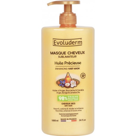 EVOLUDERM Masque Cheveux Sublimateur Cheveux très secs et abîmés Huile d'Argan Bourrache & Camélia 1L