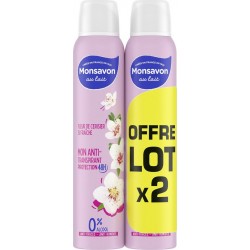 MONSAVON Déodorant spray Anti-transpirant 48h 0% Alcool Fleur de cerisier lot de 2 flacons de 200ml