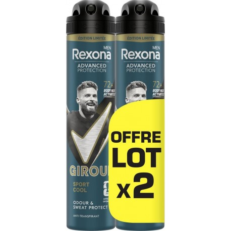 REXONA MEN Déodorant Homme Advanced Protection Giroud lot de 2 sprays de 200ml