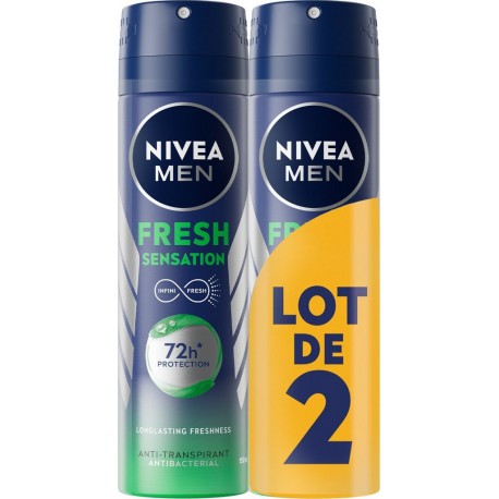 NIVEA MEN Déodorant spray homme Anti-transpirant Sensation Fresh Infini Fresh 72h lot de 2 flacons de 300ml
